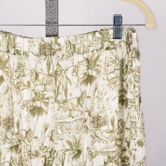 Rachel Zoe Tiered Skirt 100% Linen LARGE Toile Tropical Safari Jungle Lion Tiger - Picture 4 of 6